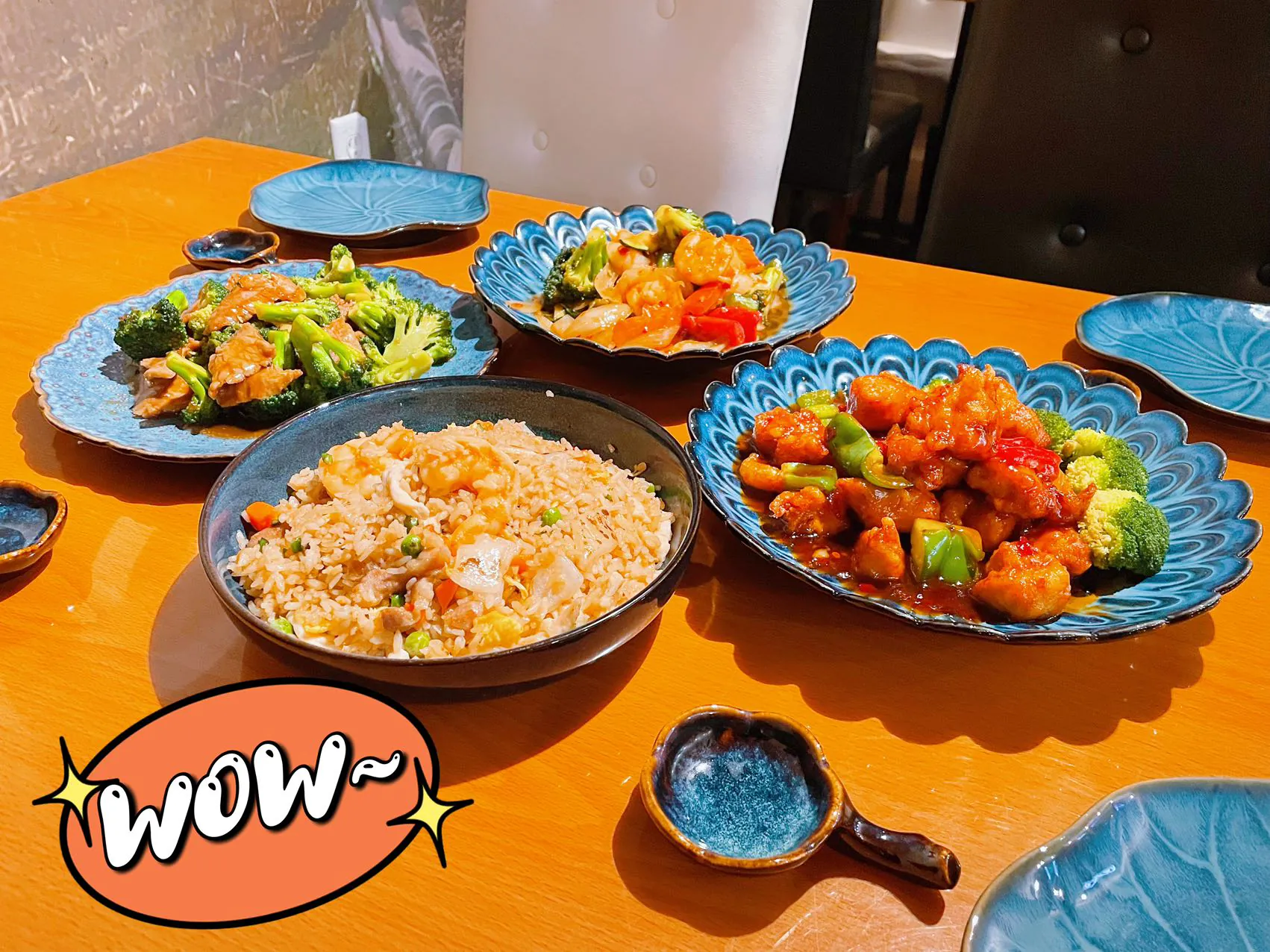 Chinese dinner platter with fried rice, beef and shrimp dishes at Wukong Asian Restaurant in Hilldale
